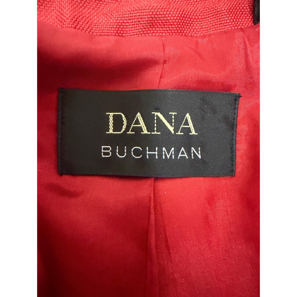 Dana Buchman Blazer Women 8 Red Open Front Textured Notched Lapel Linen Blend - Picture 5 of 12